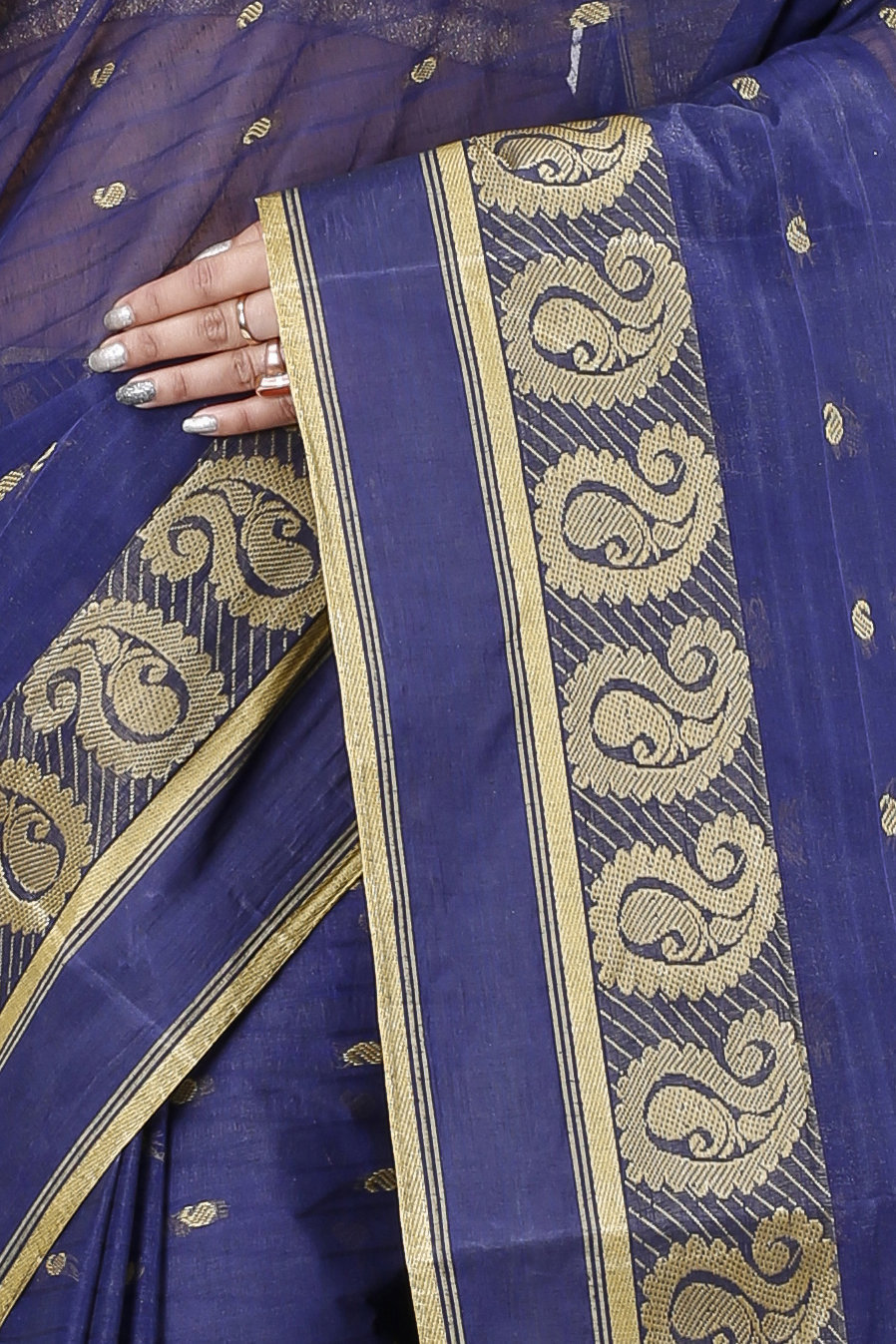 Naby Blue Pure Cotton Kolka_Guti Tant Saree (5132)